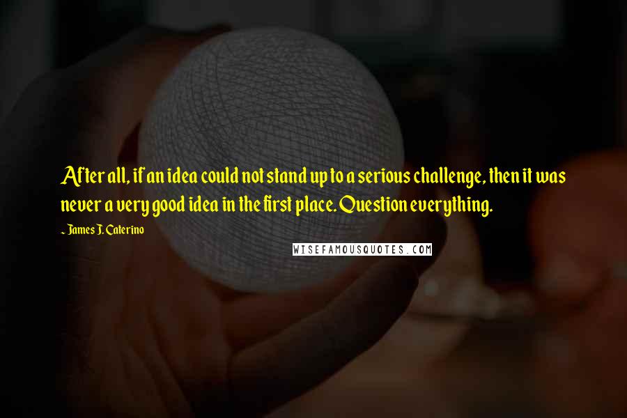 James J. Caterino Quotes: After all, if an idea could not stand up to a serious challenge, then it was never a very good idea in the first place. Question everything.