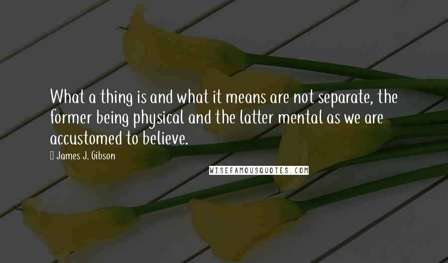 James J. Gibson Quotes: What a thing is and what it means are not separate, the former being physical and the latter mental as we are accustomed to believe.