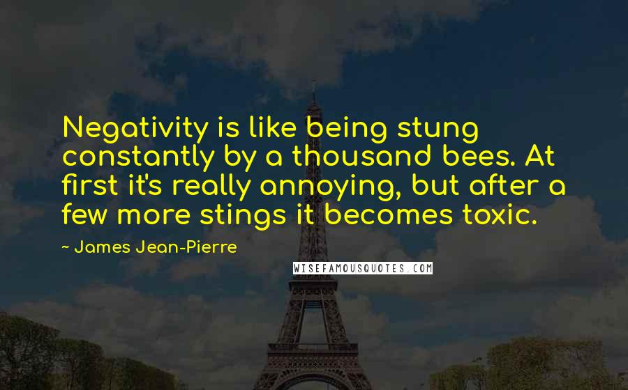 James Jean-Pierre Quotes: Negativity is like being stung constantly by a thousand bees. At first it's really annoying, but after a few more stings it becomes toxic.