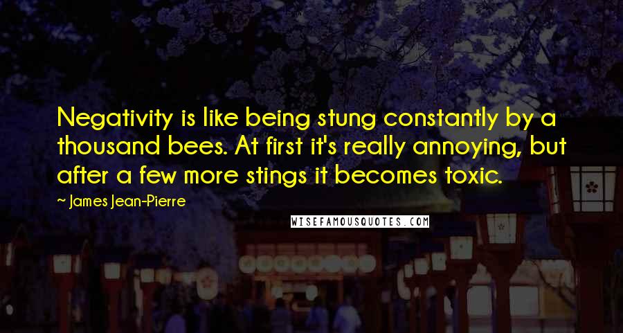 James Jean-Pierre Quotes: Negativity is like being stung constantly by a thousand bees. At first it's really annoying, but after a few more stings it becomes toxic.