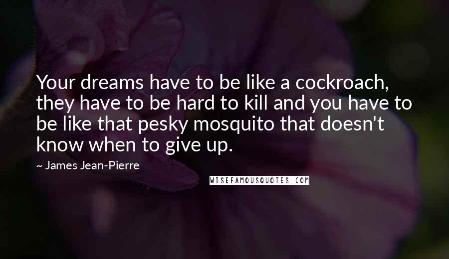 James Jean-Pierre Quotes: Your dreams have to be like a cockroach, they have to be hard to kill and you have to be like that pesky mosquito that doesn't know when to give up.