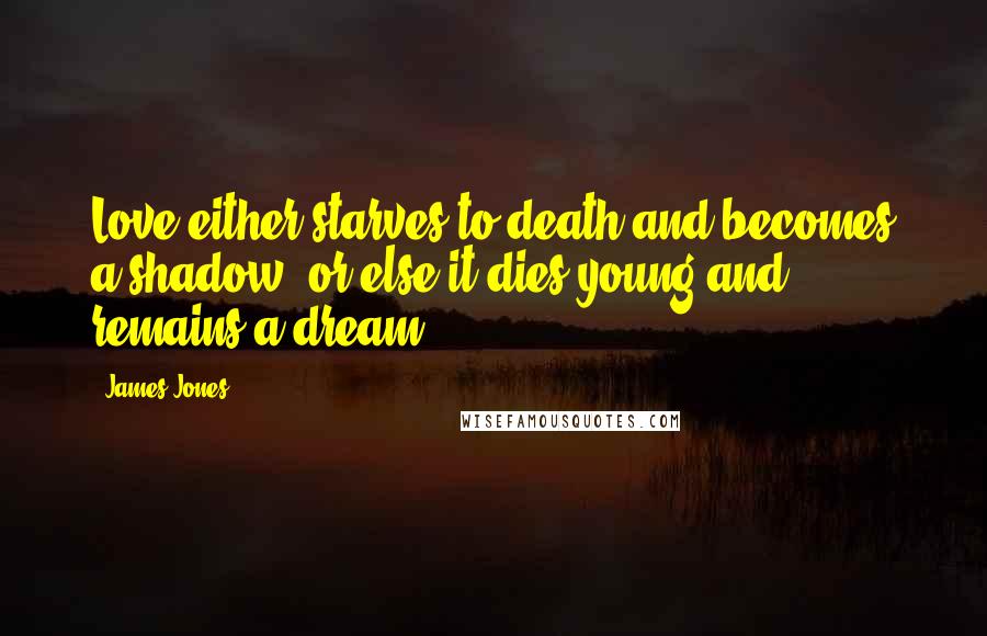 James Jones Quotes: Love either starves to death and becomes a shadow, or else it dies young and remains a dream.