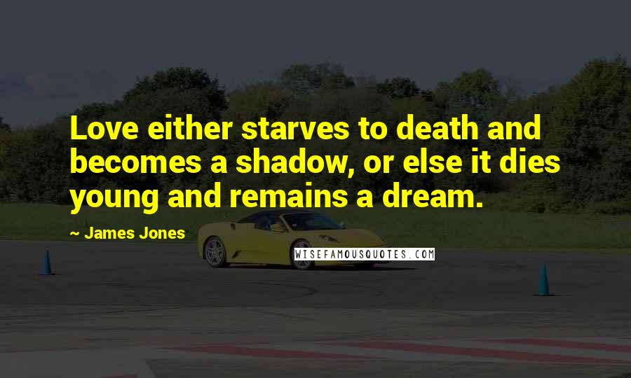 James Jones Quotes: Love either starves to death and becomes a shadow, or else it dies young and remains a dream.