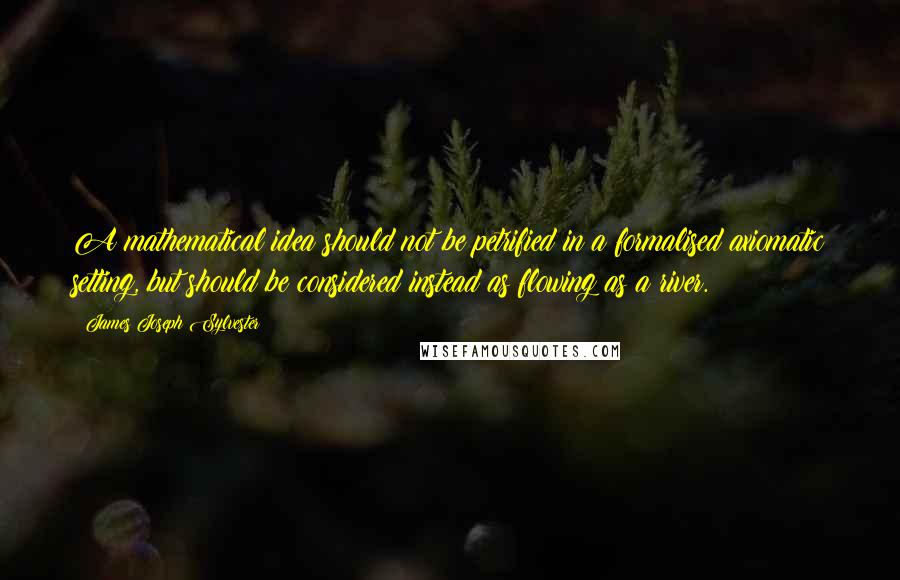 James Joseph Sylvester Quotes: A mathematical idea should not be petrified in a formalised axiomatic setting, but should be considered instead as flowing as a river.