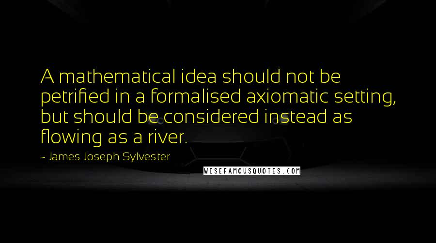 James Joseph Sylvester Quotes: A mathematical idea should not be petrified in a formalised axiomatic setting, but should be considered instead as flowing as a river.