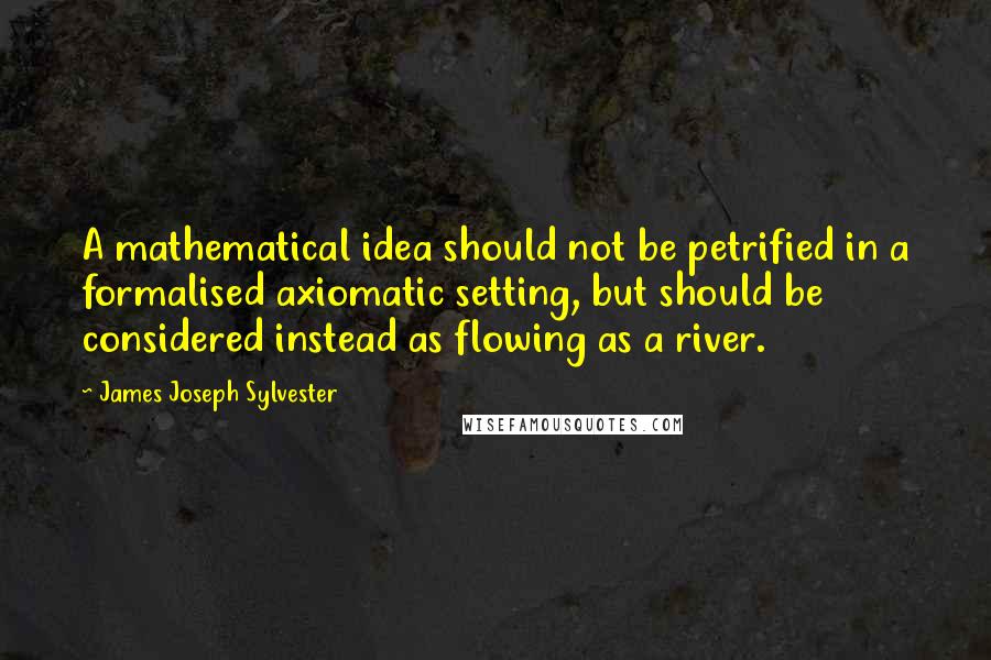 James Joseph Sylvester Quotes: A mathematical idea should not be petrified in a formalised axiomatic setting, but should be considered instead as flowing as a river.