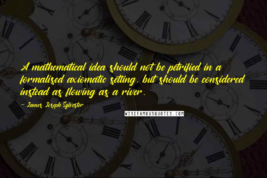 James Joseph Sylvester Quotes: A mathematical idea should not be petrified in a formalised axiomatic setting, but should be considered instead as flowing as a river.