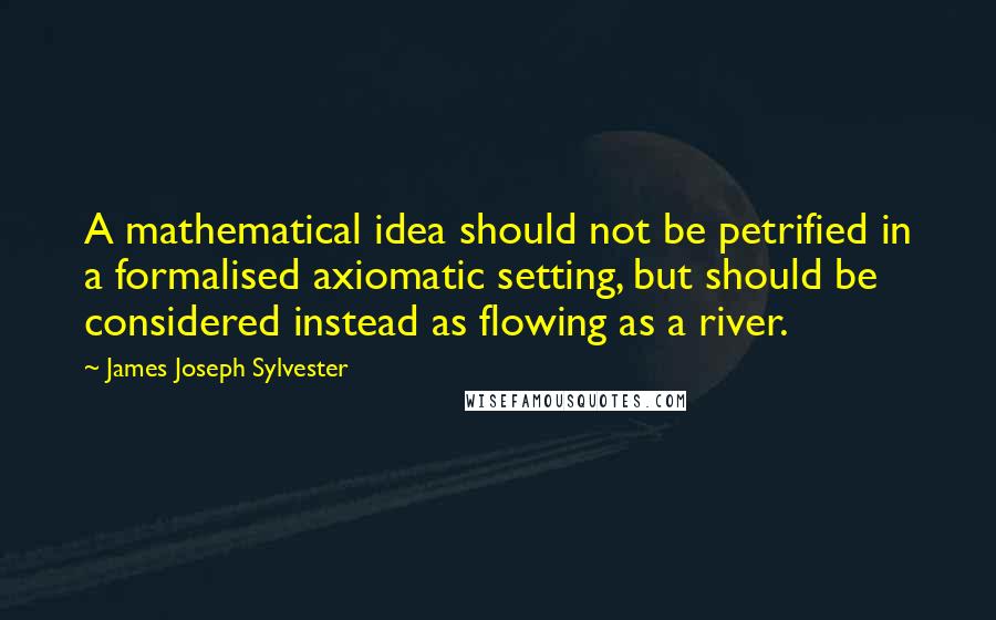 James Joseph Sylvester Quotes: A mathematical idea should not be petrified in a formalised axiomatic setting, but should be considered instead as flowing as a river.