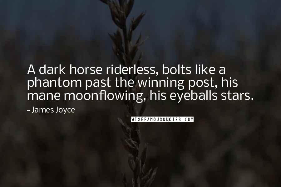 James Joyce Quotes: A dark horse riderless, bolts like a phantom past the winning post, his mane moonflowing, his eyeballs stars.