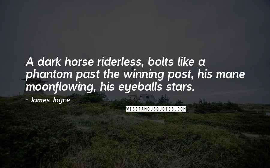 James Joyce Quotes: A dark horse riderless, bolts like a phantom past the winning post, his mane moonflowing, his eyeballs stars.