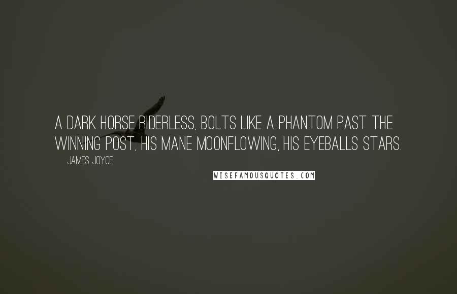 James Joyce Quotes: A dark horse riderless, bolts like a phantom past the winning post, his mane moonflowing, his eyeballs stars.