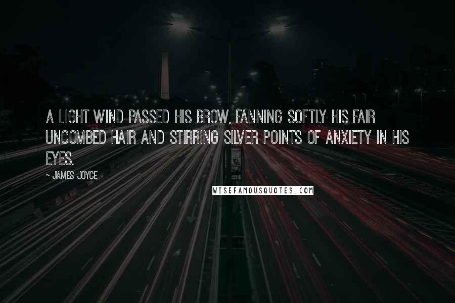 James Joyce Quotes: A light wind passed his brow, fanning softly his fair uncombed hair and stirring silver points of anxiety in his eyes.