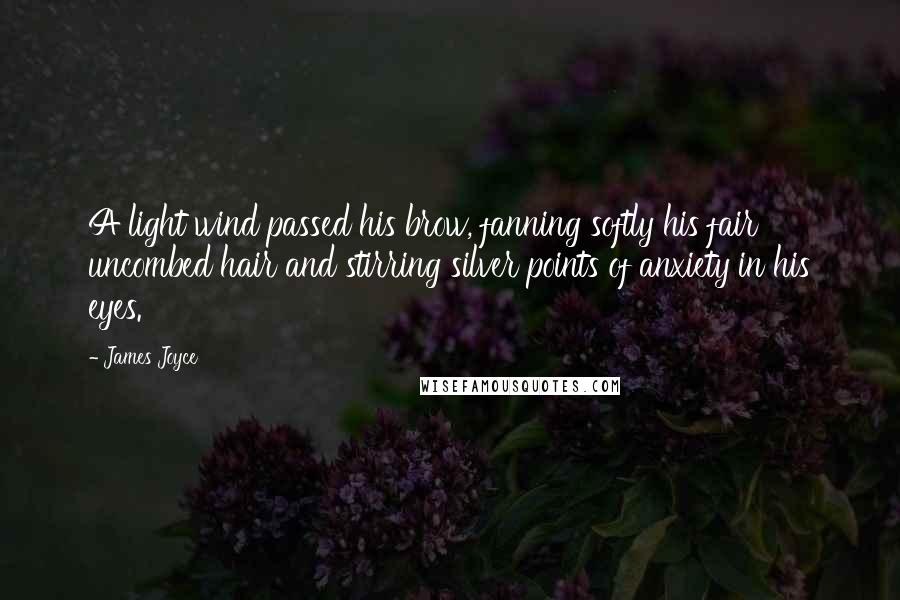 James Joyce Quotes: A light wind passed his brow, fanning softly his fair uncombed hair and stirring silver points of anxiety in his eyes.