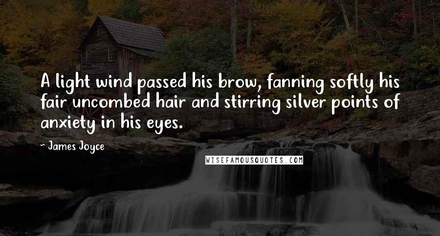 James Joyce Quotes: A light wind passed his brow, fanning softly his fair uncombed hair and stirring silver points of anxiety in his eyes.