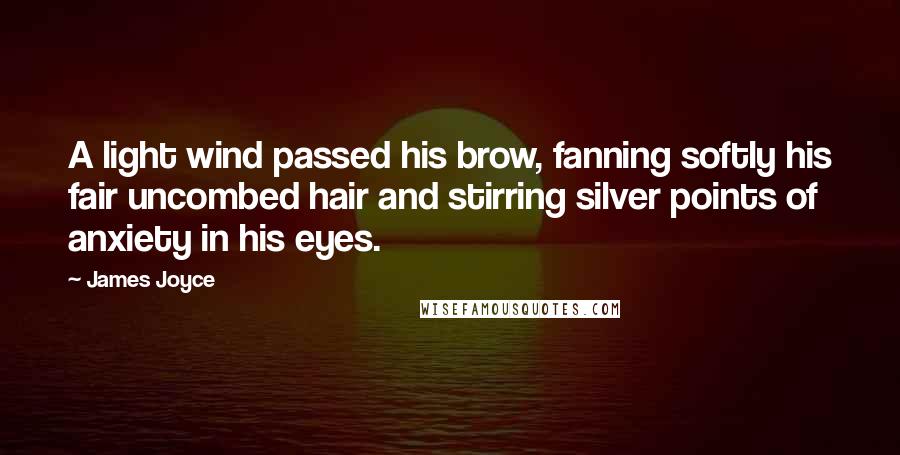 James Joyce Quotes: A light wind passed his brow, fanning softly his fair uncombed hair and stirring silver points of anxiety in his eyes.