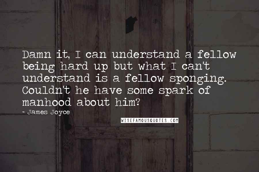 James Joyce Quotes: Damn it, I can understand a fellow being hard up but what I can't understand is a fellow sponging. Couldn't he have some spark of manhood about him?