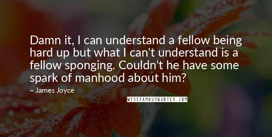 James Joyce Quotes: Damn it, I can understand a fellow being hard up but what I can't understand is a fellow sponging. Couldn't he have some spark of manhood about him?