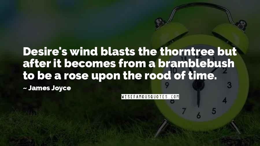James Joyce Quotes: Desire's wind blasts the thorntree but after it becomes from a bramblebush to be a rose upon the rood of time.