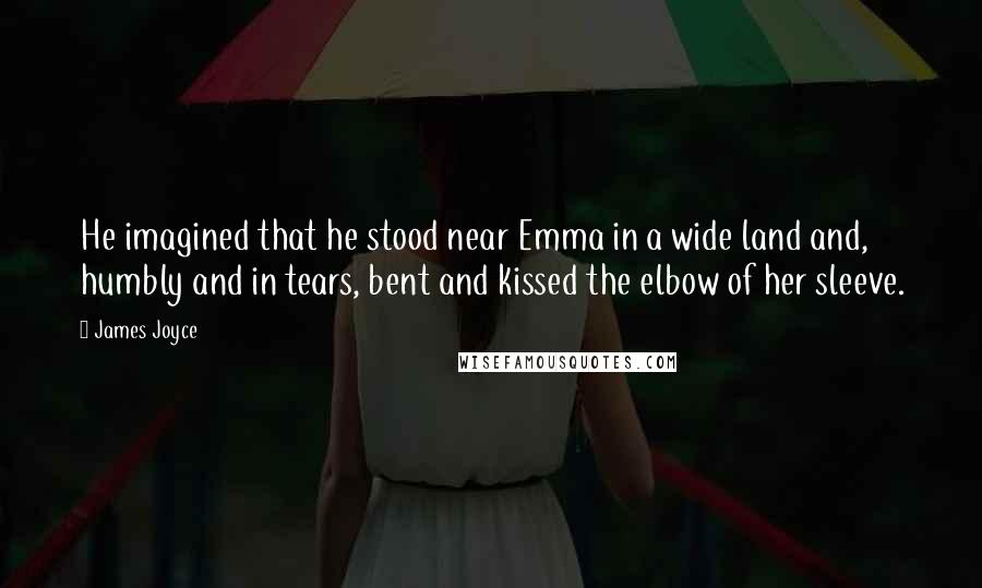 James Joyce Quotes: He imagined that he stood near Emma in a wide land and, humbly and in tears, bent and kissed the elbow of her sleeve.