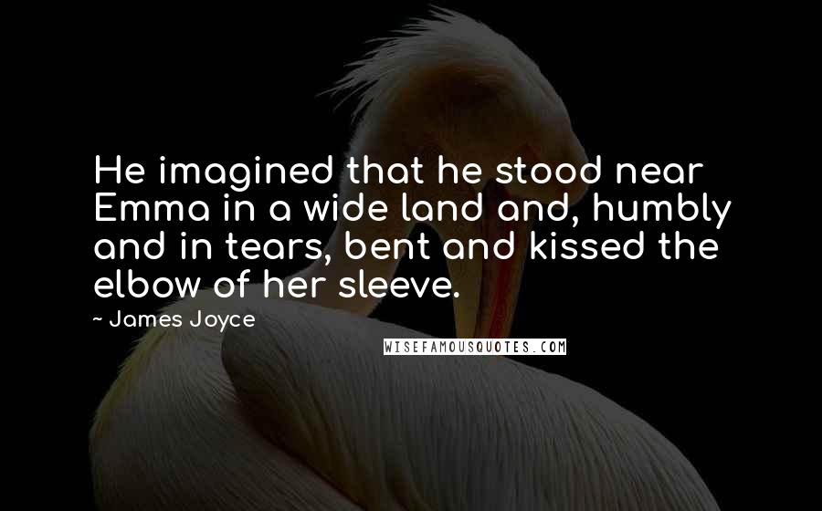 James Joyce Quotes: He imagined that he stood near Emma in a wide land and, humbly and in tears, bent and kissed the elbow of her sleeve.