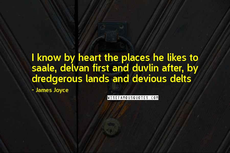 James Joyce Quotes: I know by heart the places he likes to saale, delvan first and duvlin after, by dredgerous lands and devious delts