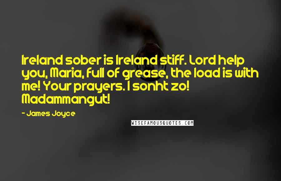 James Joyce Quotes: Ireland sober is Ireland stiff. Lord help you, Maria, full of grease, the load is with me! Your prayers. I sonht zo! Madammangut!