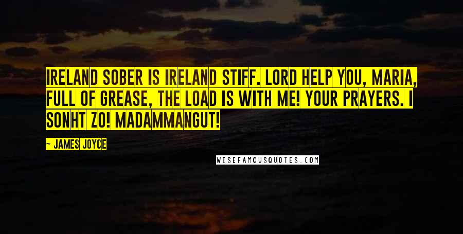 James Joyce Quotes: Ireland sober is Ireland stiff. Lord help you, Maria, full of grease, the load is with me! Your prayers. I sonht zo! Madammangut!