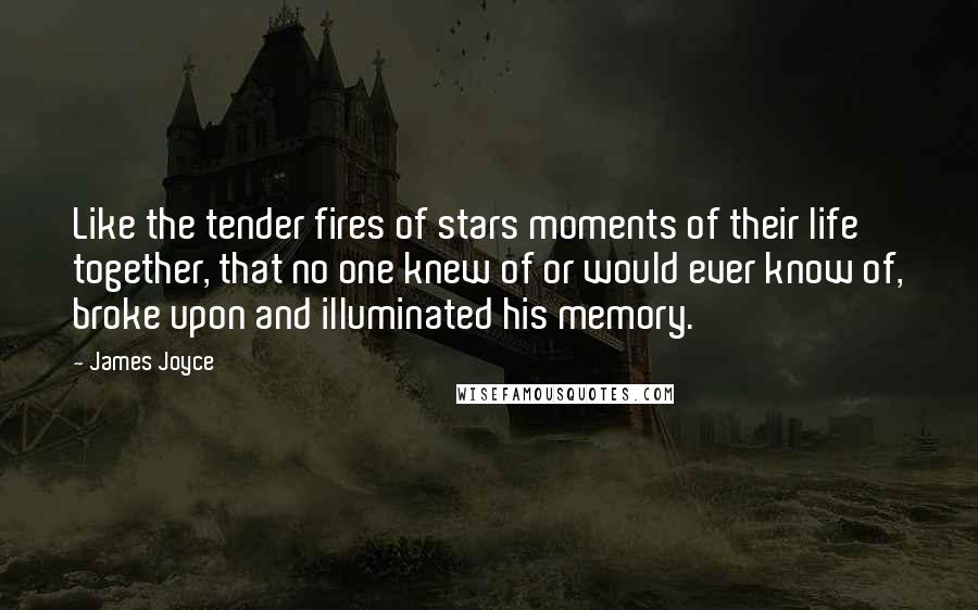 James Joyce Quotes: Like the tender fires of stars moments of their life together, that no one knew of or would ever know of, broke upon and illuminated his memory.