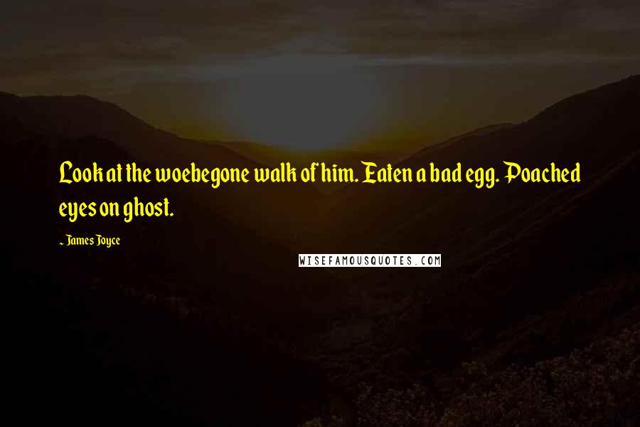 James Joyce Quotes: Look at the woebegone walk of him. Eaten a bad egg. Poached eyes on ghost.