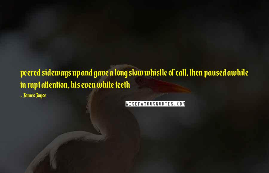 James Joyce Quotes: peered sideways up and gave a long slow whistle of call, then paused awhile in rapt attention, his even white teeth