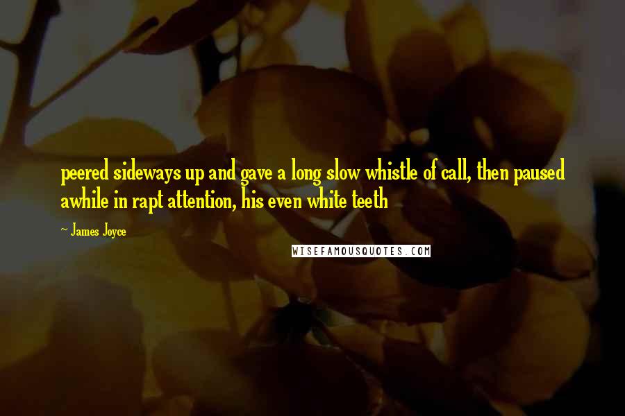 James Joyce Quotes: peered sideways up and gave a long slow whistle of call, then paused awhile in rapt attention, his even white teeth