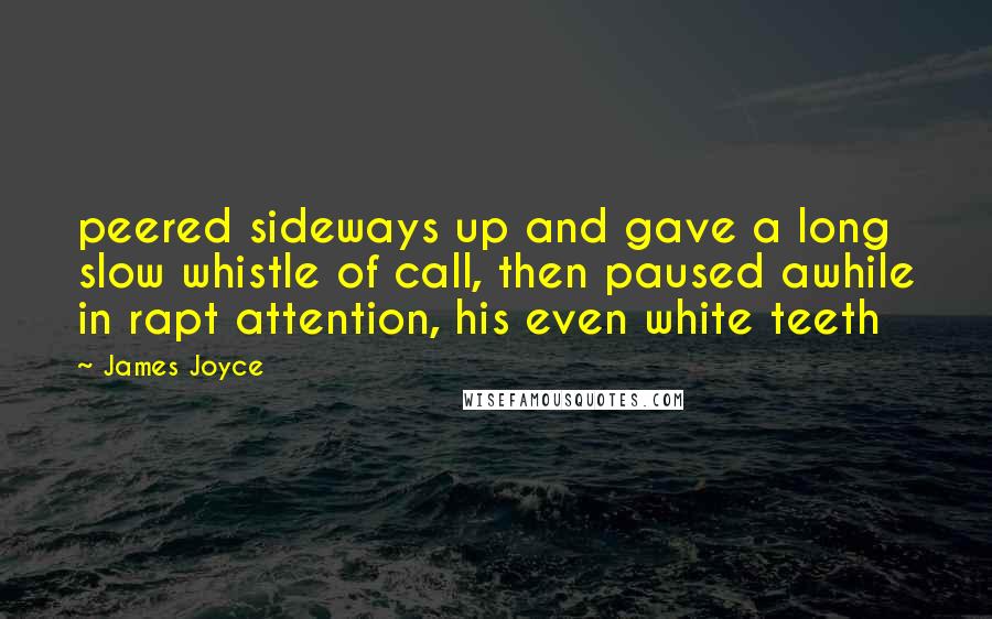 James Joyce Quotes: peered sideways up and gave a long slow whistle of call, then paused awhile in rapt attention, his even white teeth