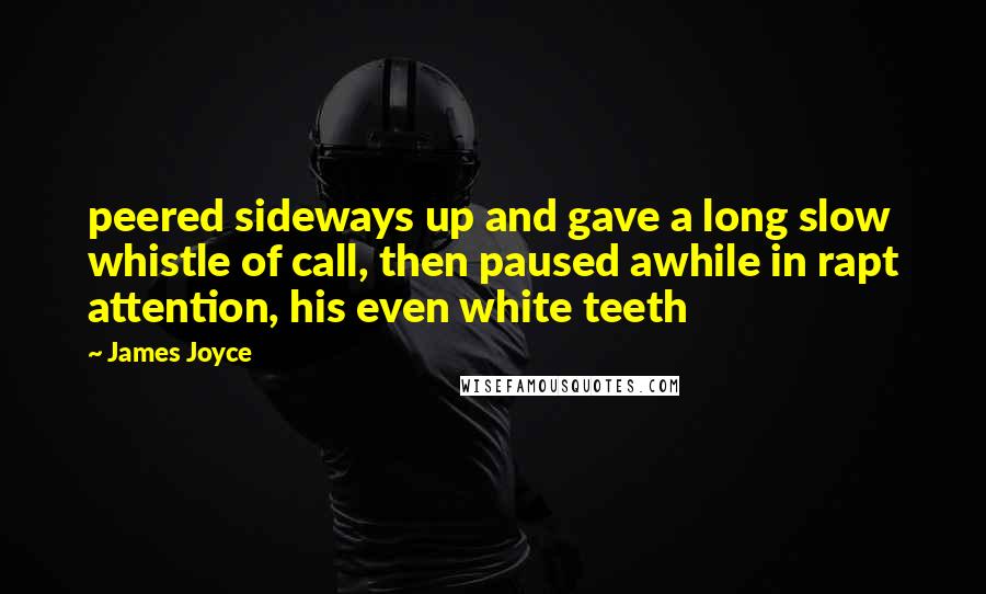 James Joyce Quotes: peered sideways up and gave a long slow whistle of call, then paused awhile in rapt attention, his even white teeth