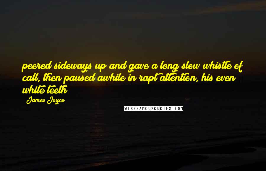 James Joyce Quotes: peered sideways up and gave a long slow whistle of call, then paused awhile in rapt attention, his even white teeth