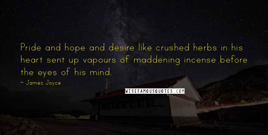 James Joyce Quotes: Pride and hope and desire like crushed herbs in his heart sent up vapours of maddening incense before the eyes of his mind.