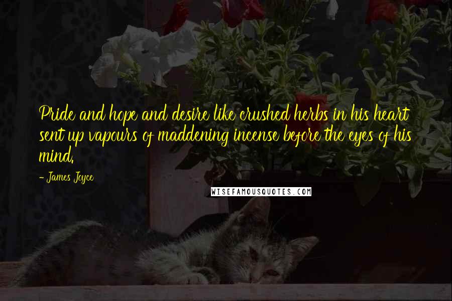 James Joyce Quotes: Pride and hope and desire like crushed herbs in his heart sent up vapours of maddening incense before the eyes of his mind.