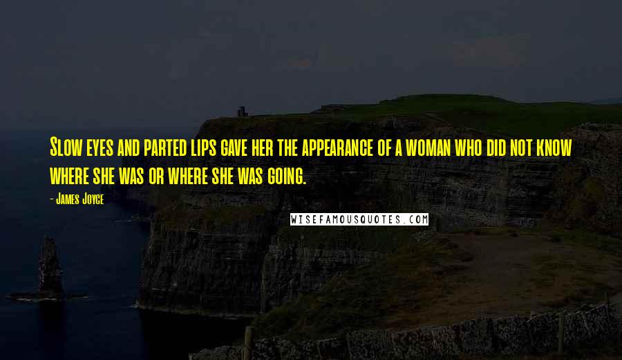 James Joyce Quotes: Slow eyes and parted lips gave her the appearance of a woman who did not know where she was or where she was going.