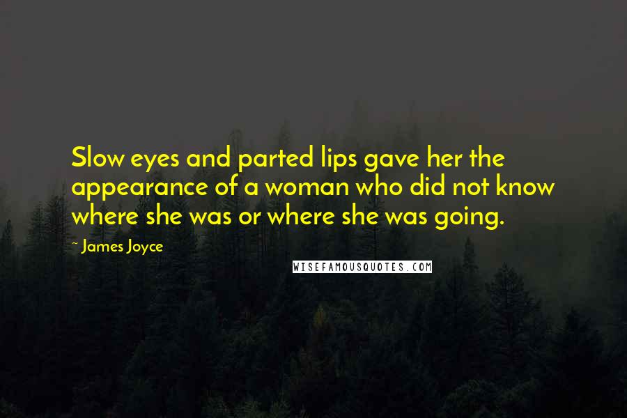 James Joyce Quotes: Slow eyes and parted lips gave her the appearance of a woman who did not know where she was or where she was going.