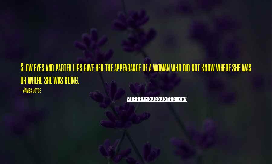 James Joyce Quotes: Slow eyes and parted lips gave her the appearance of a woman who did not know where she was or where she was going.