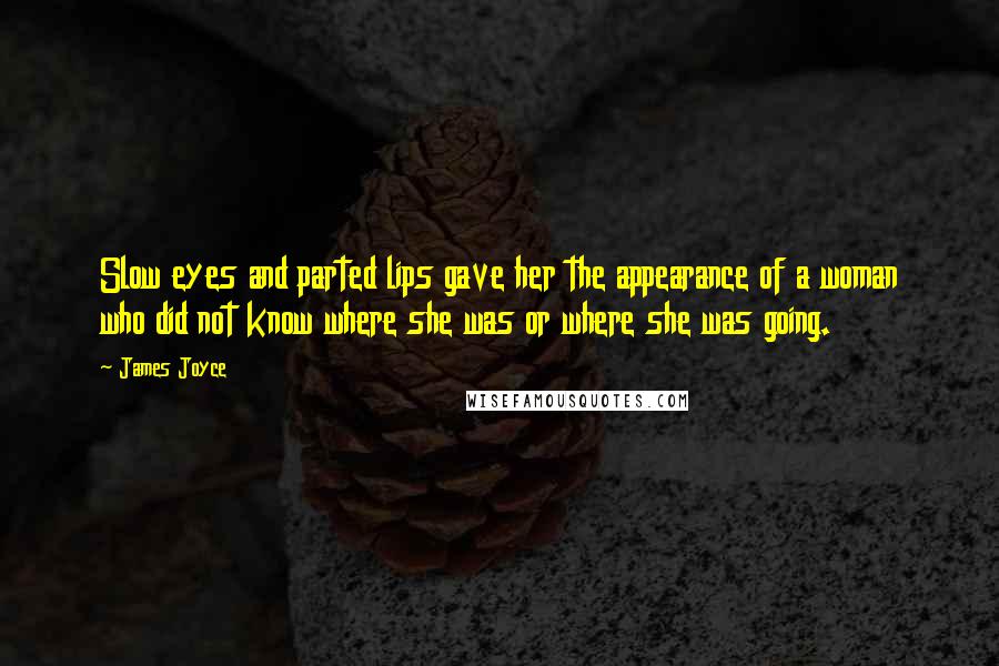 James Joyce Quotes: Slow eyes and parted lips gave her the appearance of a woman who did not know where she was or where she was going.