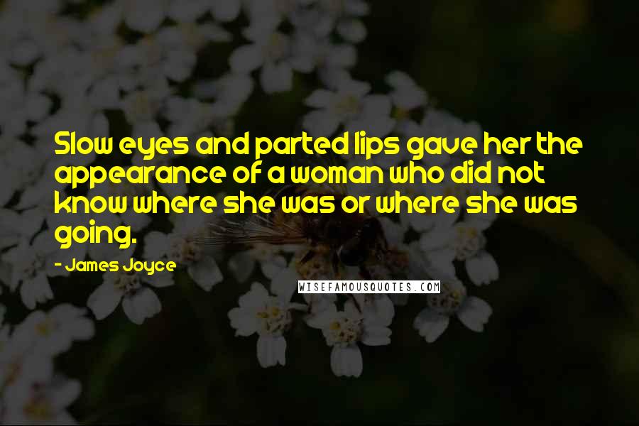 James Joyce Quotes: Slow eyes and parted lips gave her the appearance of a woman who did not know where she was or where she was going.