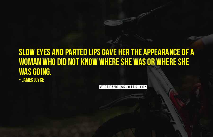 James Joyce Quotes: Slow eyes and parted lips gave her the appearance of a woman who did not know where she was or where she was going.