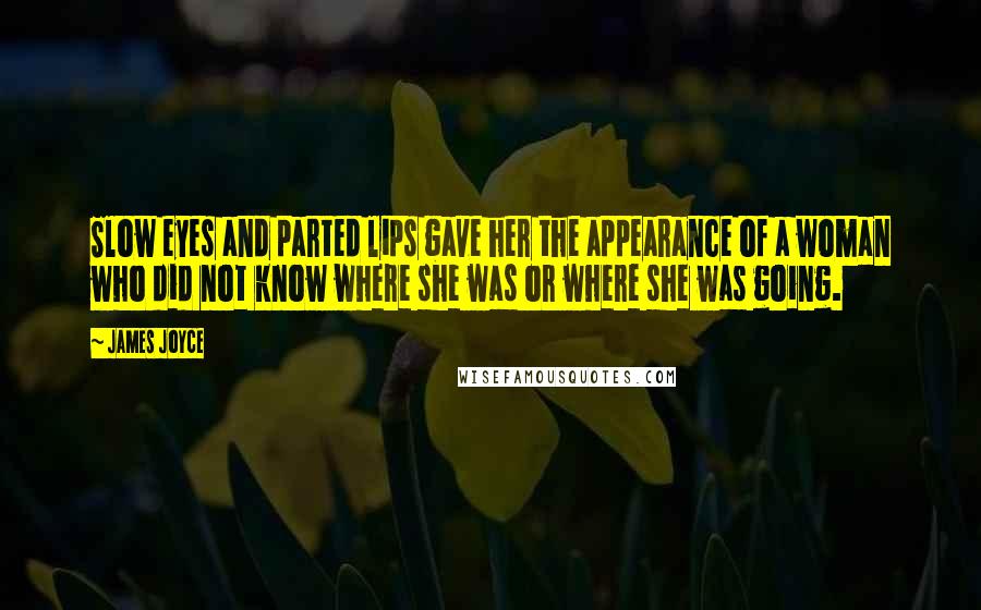 James Joyce Quotes: Slow eyes and parted lips gave her the appearance of a woman who did not know where she was or where she was going.