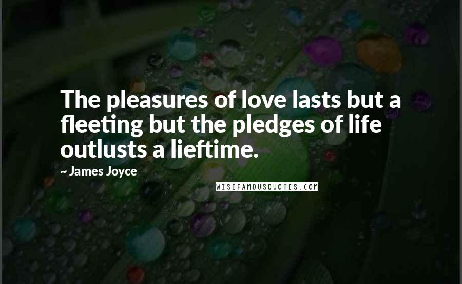 James Joyce Quotes: The pleasures of love lasts but a fleeting but the pledges of life outlusts a lieftime.