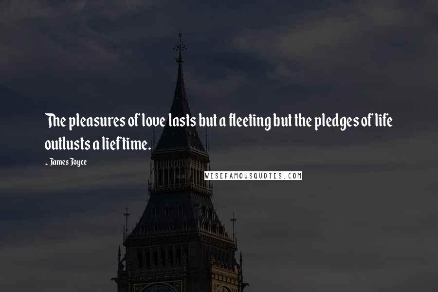 James Joyce Quotes: The pleasures of love lasts but a fleeting but the pledges of life outlusts a lieftime.