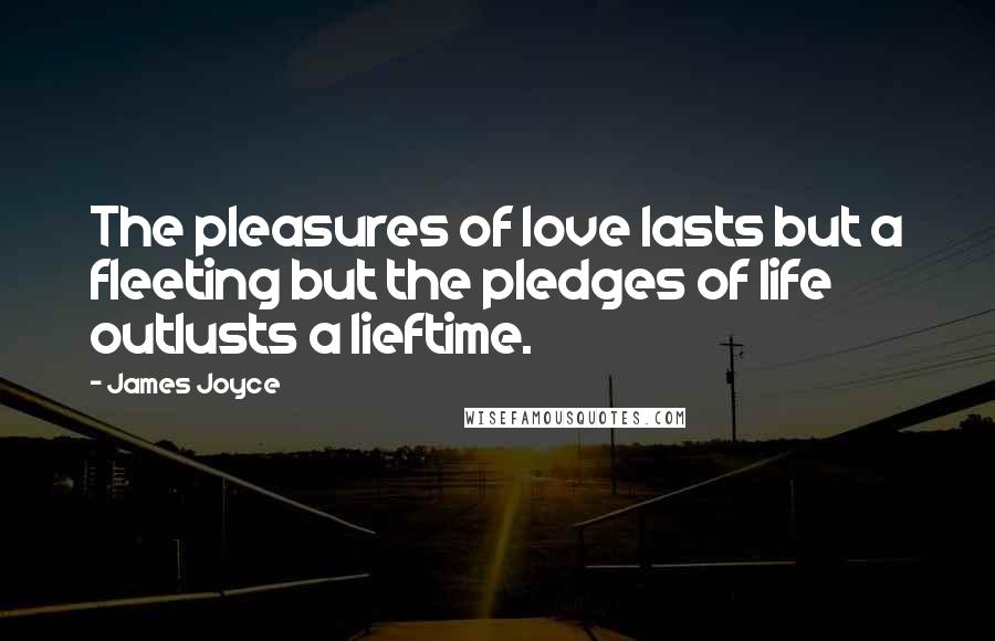 James Joyce Quotes: The pleasures of love lasts but a fleeting but the pledges of life outlusts a lieftime.