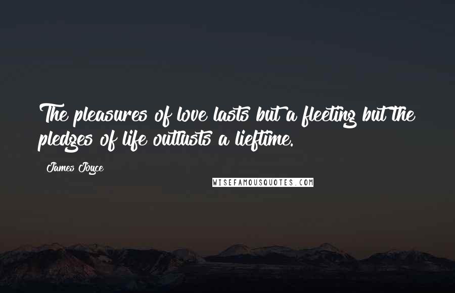 James Joyce Quotes: The pleasures of love lasts but a fleeting but the pledges of life outlusts a lieftime.