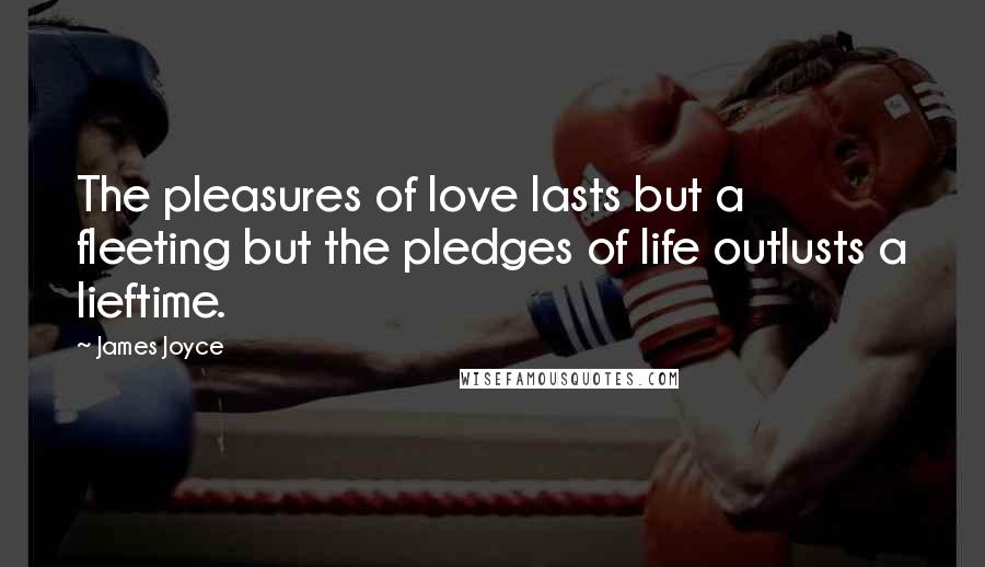 James Joyce Quotes: The pleasures of love lasts but a fleeting but the pledges of life outlusts a lieftime.