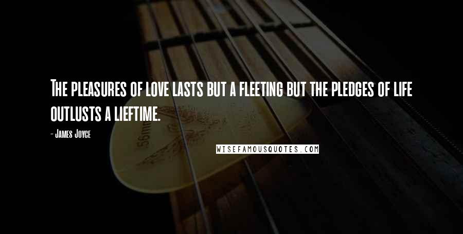 James Joyce Quotes: The pleasures of love lasts but a fleeting but the pledges of life outlusts a lieftime.