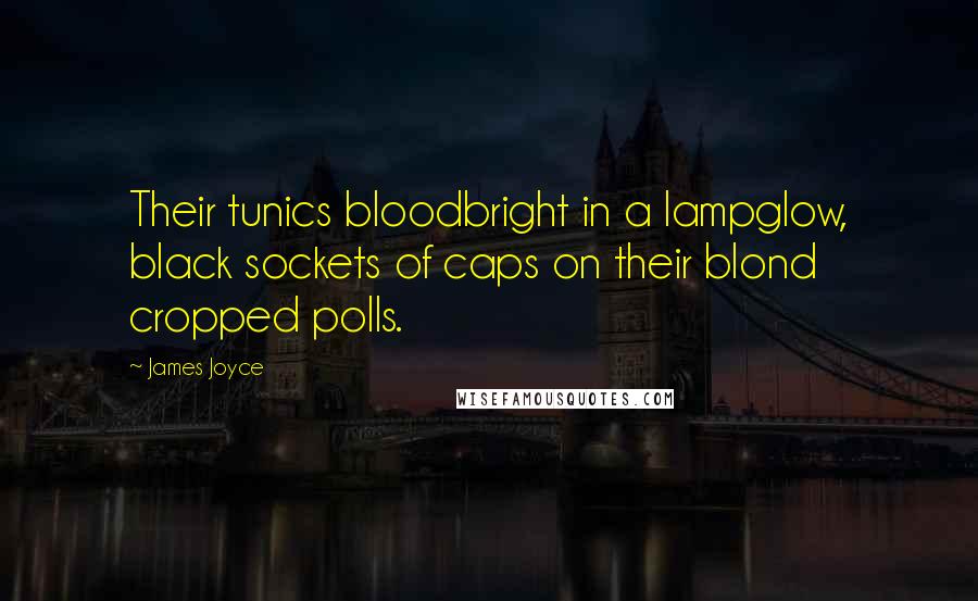 James Joyce Quotes: Their tunics bloodbright in a lampglow, black sockets of caps on their blond cropped polls.